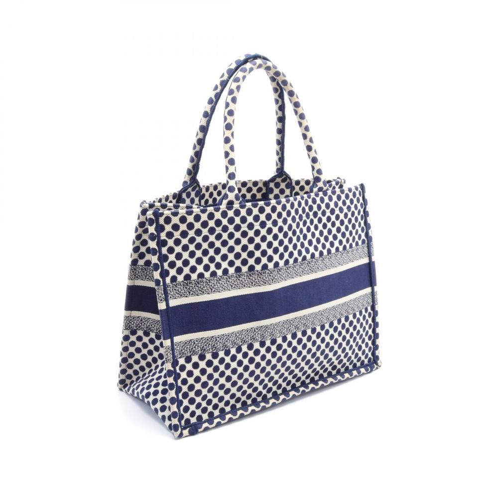 Dior White Medium Tote Book Bag Navy Tote